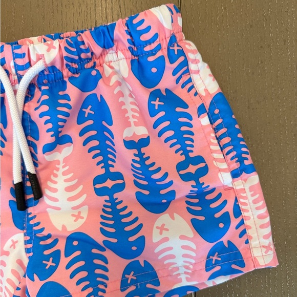 Maamgic Toddler Boys’ Pink & Blue Fish Bones “Shortie” UPF Swim Shorts • Size 2T - Picture 4 of 12